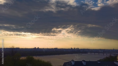 Sunrise view of Kyiv from the right bank of the Dnipro river photo