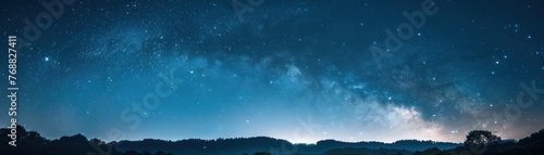 Summer night stargazing, clear Milky Way, text top