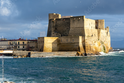 dell Ovo castle and sea in the Italian city of Naples.