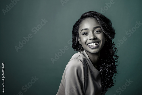 Smiling young woman with single color background