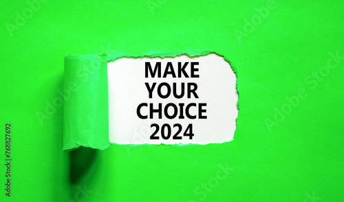Make your choice 2024 symbol. Concept words Make your choice 2024 on beautiful white paper. Beautiful green background. Business Make your choice 2024 concept. Copy space
