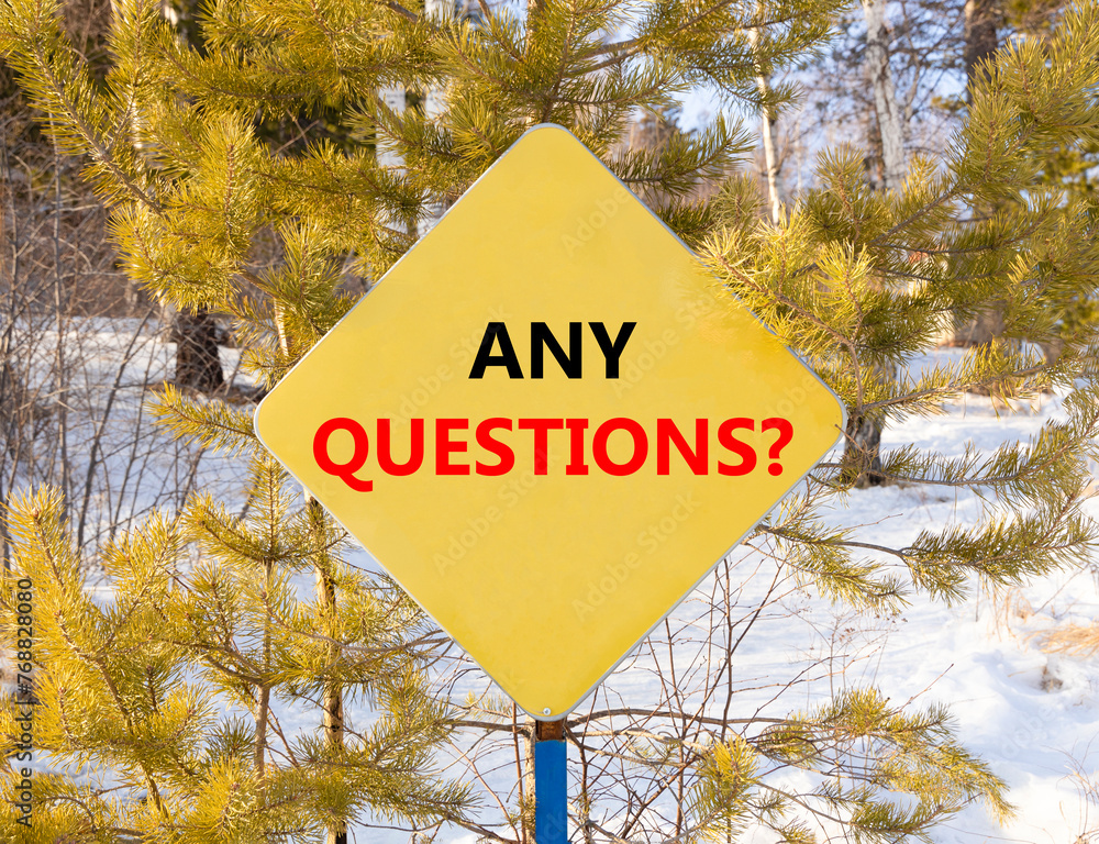 Any questions symbol. Concept words Any questions on beautiful yellow ...