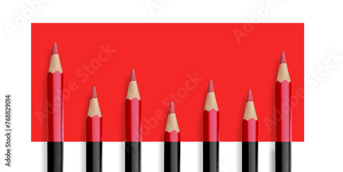 Red and black Wooden Crayons pencils on rectangle with transparent image of PNG format extension.