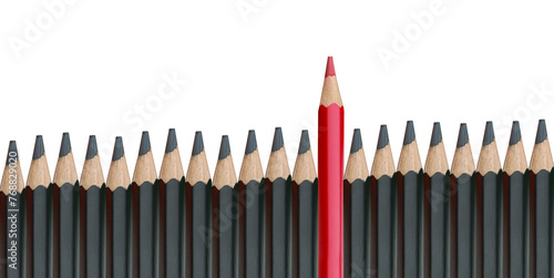 Black pencils they are arranged together and have Red Crayons is higher stacked.
