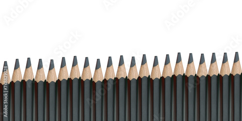Black Wooden Crayons pencils Lined together with transparent image of PNG format.