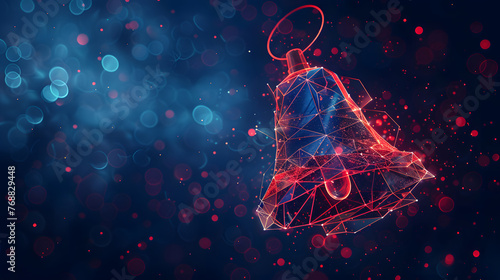 Happy New Year Greetings: A Modern Low Poly Bell Design with Geometric Abstraction and Wireframe Light Connections - Isolated Illustration Celebrating Fresh Starts and Hopes photo