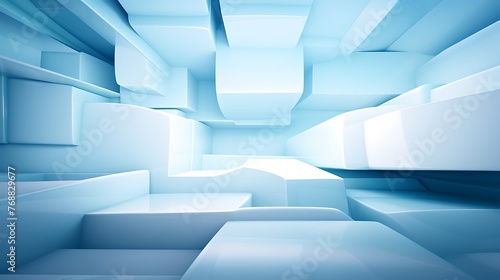 Beautiful futuristic Geometric background for your presentation. Textured intricate 3D wall in light blue and white tones