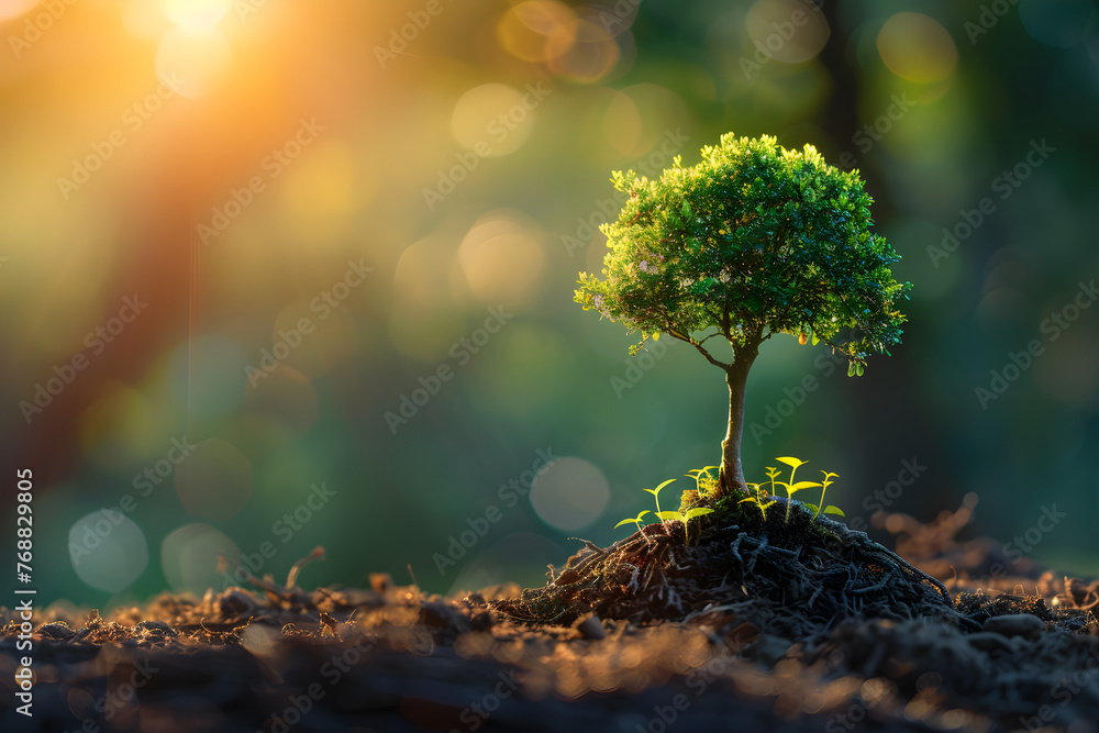 A beautiful sunrise over a small tree growing in the ground, symbolizing hope and new beginnings for a green world. A beautiful sunrise over a small tree growing in the ground, symbolizing hope and new beginnings for a green world.