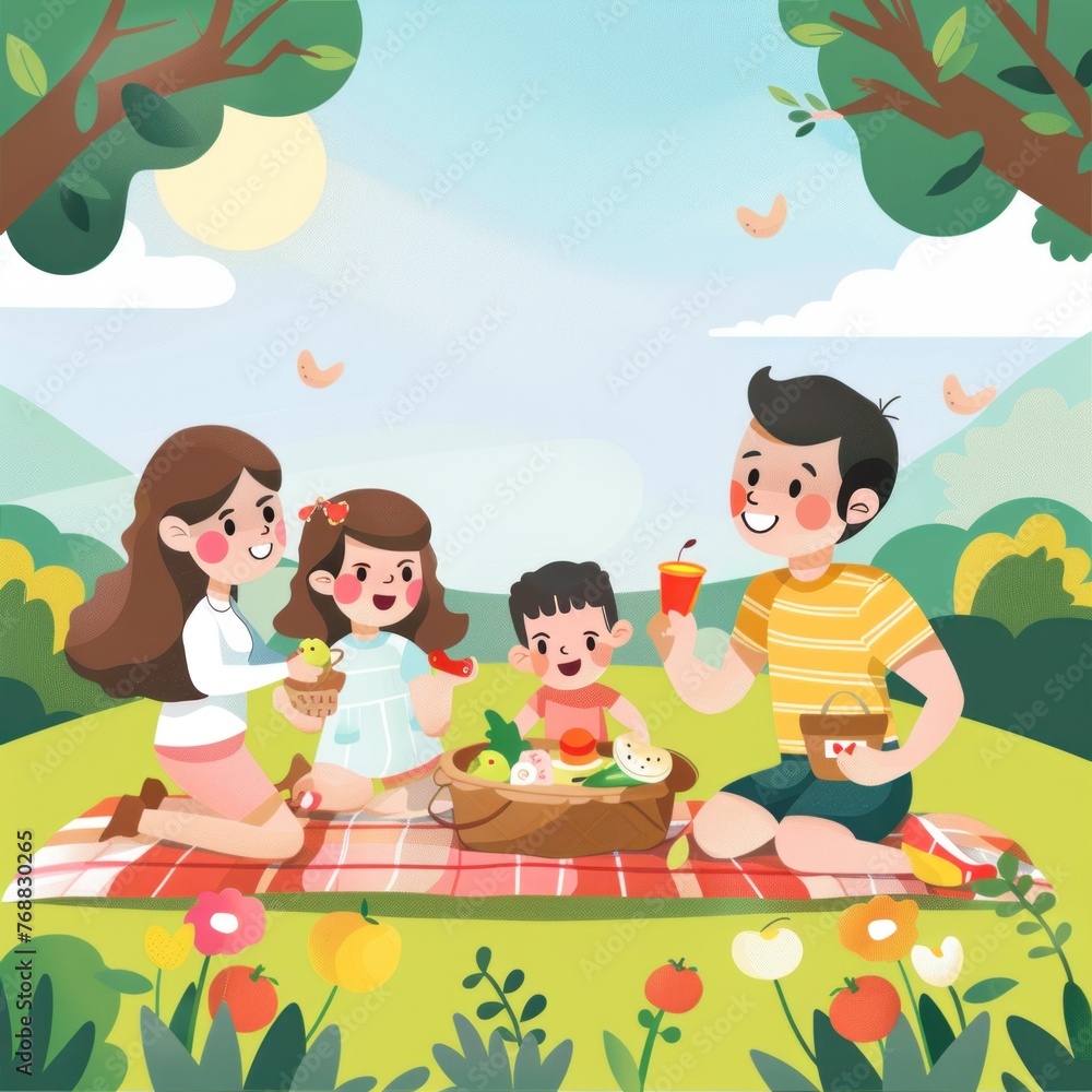 family picnic in sunny park, joyful moments message area family picnic in sunny park, joyful moments message area