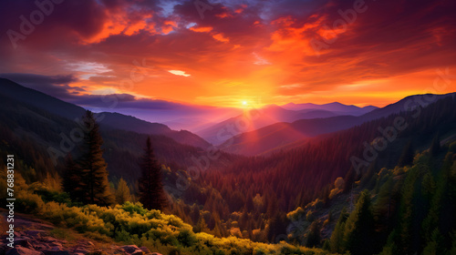 Radiant Sunset Over Verdant Landscape: A Celebration of Breathtakingly Exuberant Nature © Katie