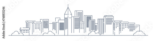 simple line Vector urban building skyline bakground illustration with clouds and building and house	
