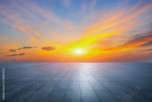 Empty square floor and sky clouds natural background at sunset