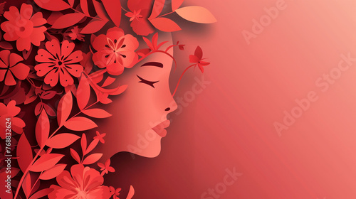 Illustration of face and flowers style paper cut with copy space for international women's day. © MachArt