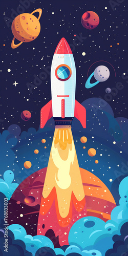 cute spaceship and astronaut theme illustration background, blue background shade