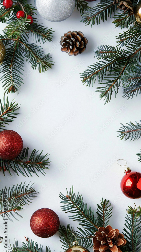The background for the postcard. Below is a small image of fir branches with Christmas tree toys, balls The background for the postcard. Below is a small image of fir branches with Christmas tree toys, balls