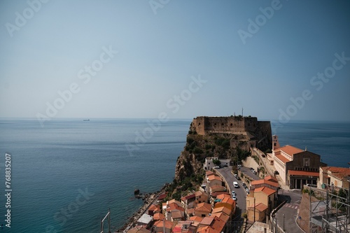 Aerial view of the Ruffo di Scilla castle in Calabria, Italy. photo