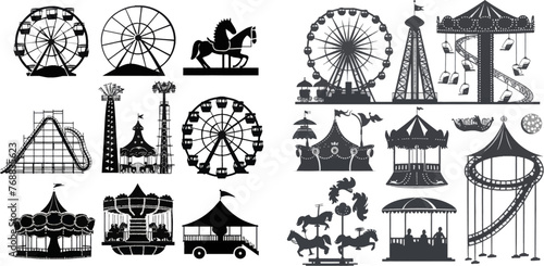 Vacation amusements, carnival entrance or invitation flyer vector silhouette illustration