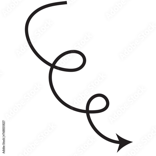 Black curly arrows isolated on a transparent background. Arrows of various shapes. Vector clipart. Arrow set. for your apps, websites and UI or UX design.