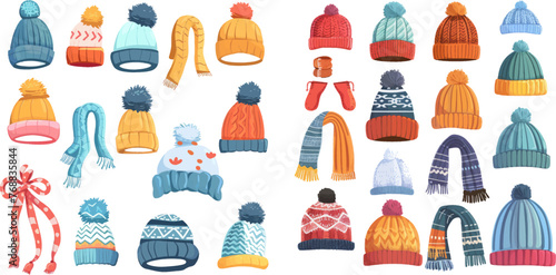 Warm childrens hats and scarves