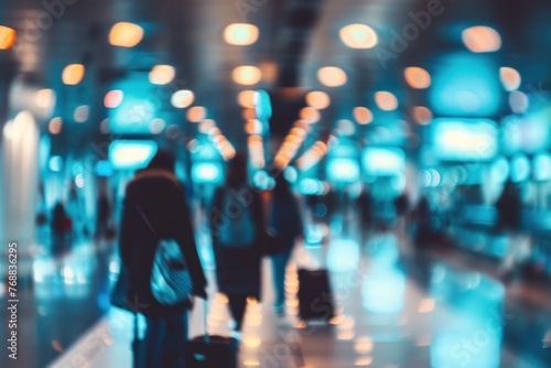 Abstract airport interior blur with travellers