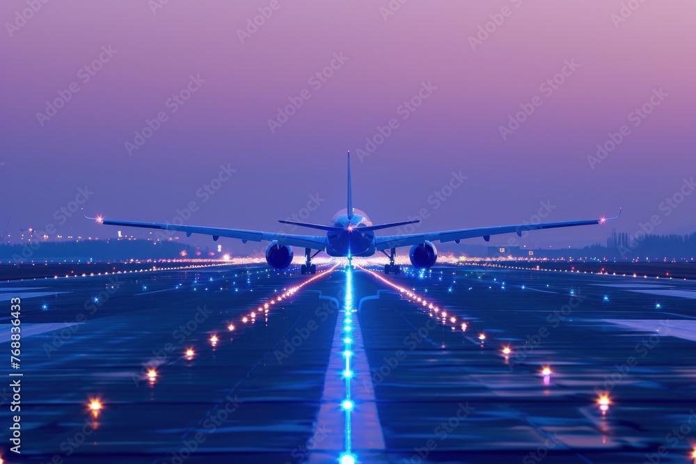 An aircraft on a blue runway