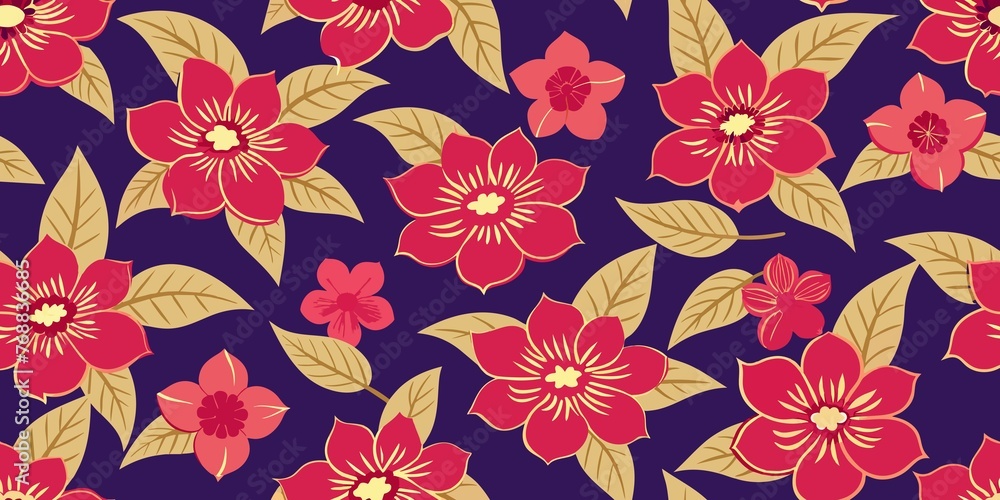 Floral Fireworks, A Fabric Print Bursting with Vibrant Japanese Blooms Floral Fireworks, A Fabric Print Bursting with Vibrant Japanese Blooms