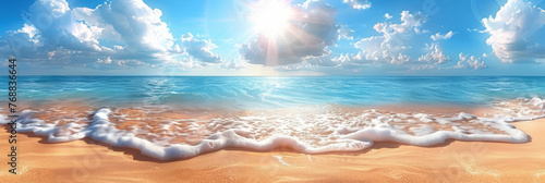 beautiful beach on blue sea background with blue sky and white clouds,banner, summer vocation, holiday 