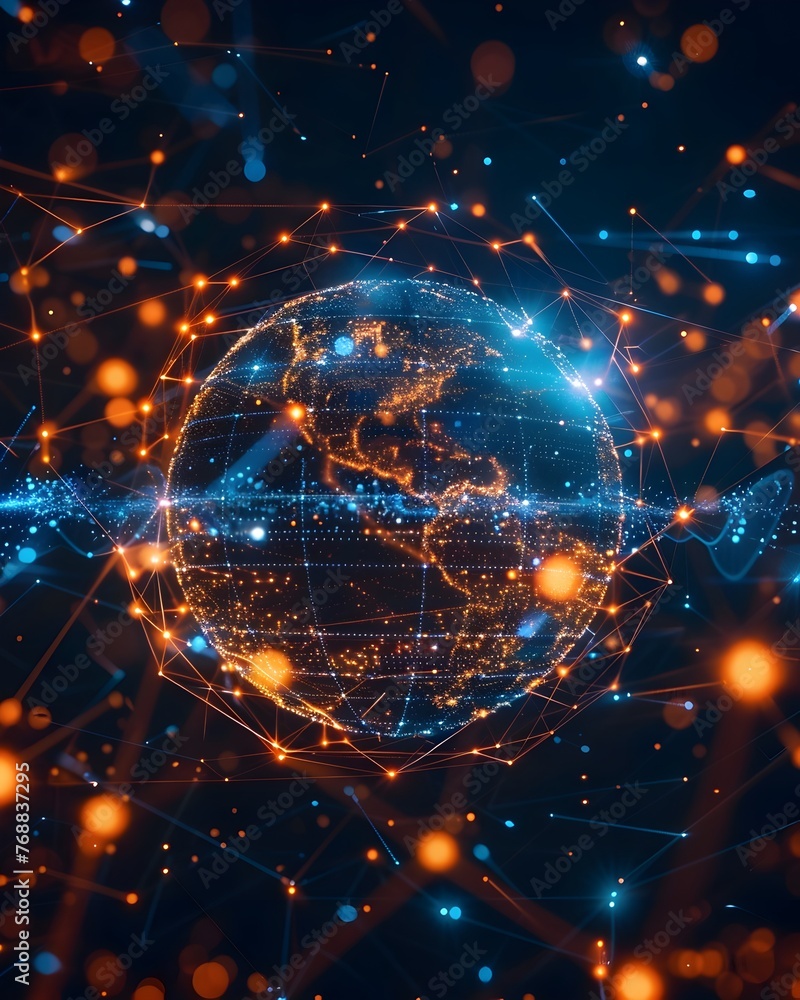 Obraz premium Abstract Network Globe Representing Globalisation and Cyber Security