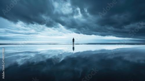 Silhouetted person under a moody sky reflection © Artyom