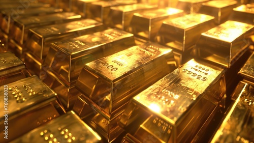 Stacked gold bars shining brightly