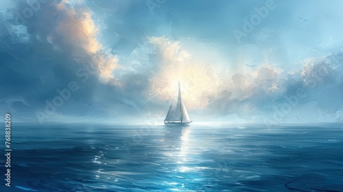 A small sailboat sailing on the sea, watercolor style