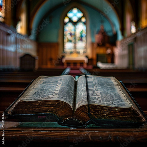 a open bible in the church