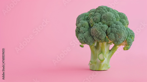 Fresh green brocolli on a background of light pink