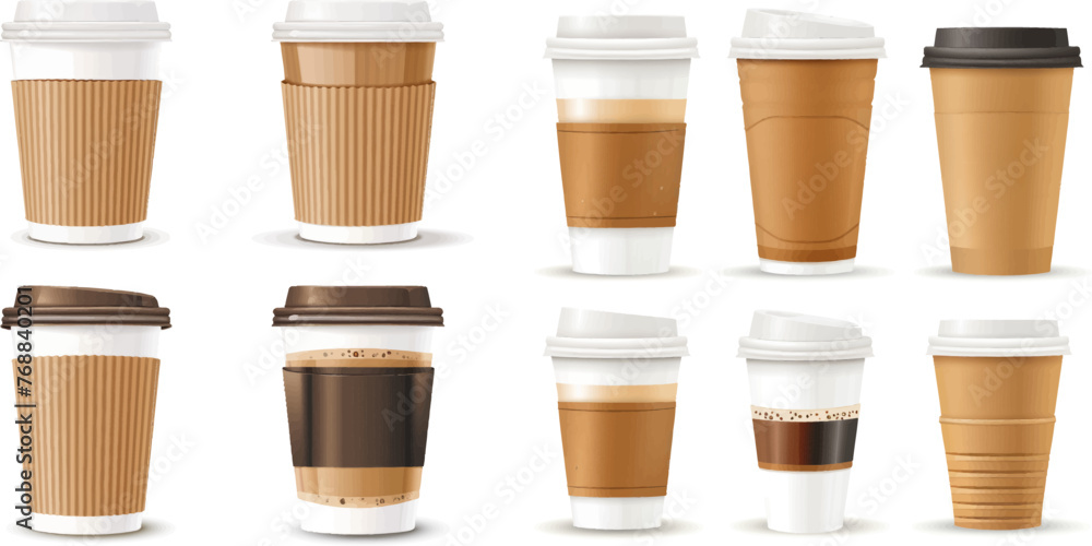 Paper cappuccino cups top and side view Paper cappuccino cups top and side view