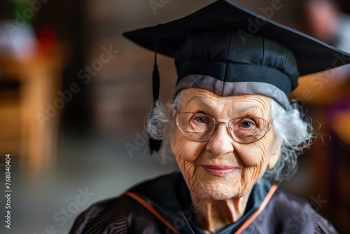 Happy elderly woman graduated from university