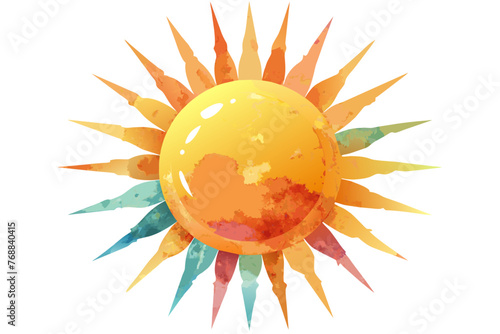 An exquisite watercolor illustration of a sun on white background, featuring vibrant pastel color