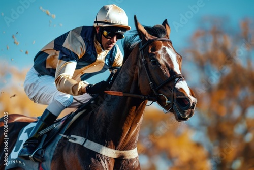 Jockey champion on racing horse © Igor