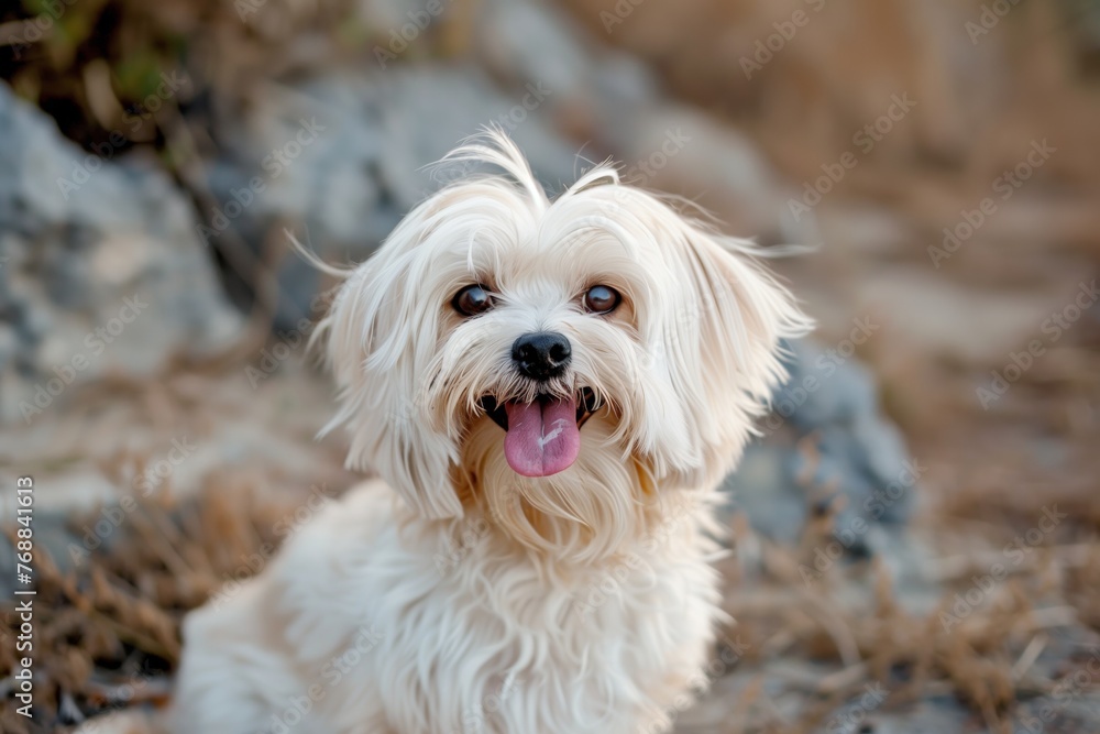 maltese with its tongue out, looking cheerful maltese with its tongue out, looking cheerful