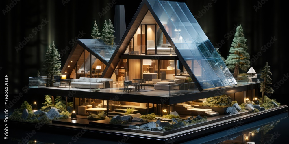Modern House Model With Abundant Windows Generative AI