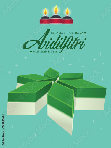 Hari Raya Aidilfitri background design with Kuih Raya. Malay means Fasting day celebration, I seek forgiveness, physically and spiritually.