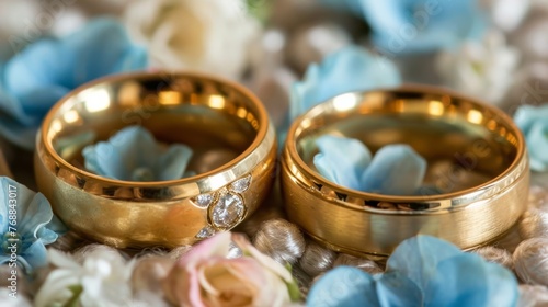 Elegant Wedding Rings on Pastel Floral Background