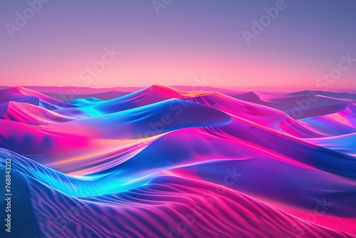 Abstract colorful hypnotic illusion of dunes in desert made of reflective shiny neon lights color spectrum photo
