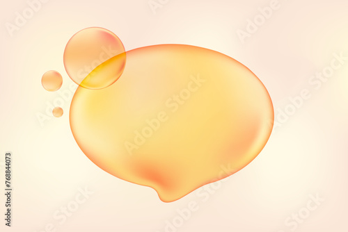 Cute peach color or honey yellow bubble dialog shape with shiny texture. glowing 3d communication bubble. Isolated design element for presentation, social media marketing, web design, poster, flyer