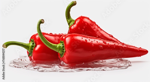 a group of red peppers in water