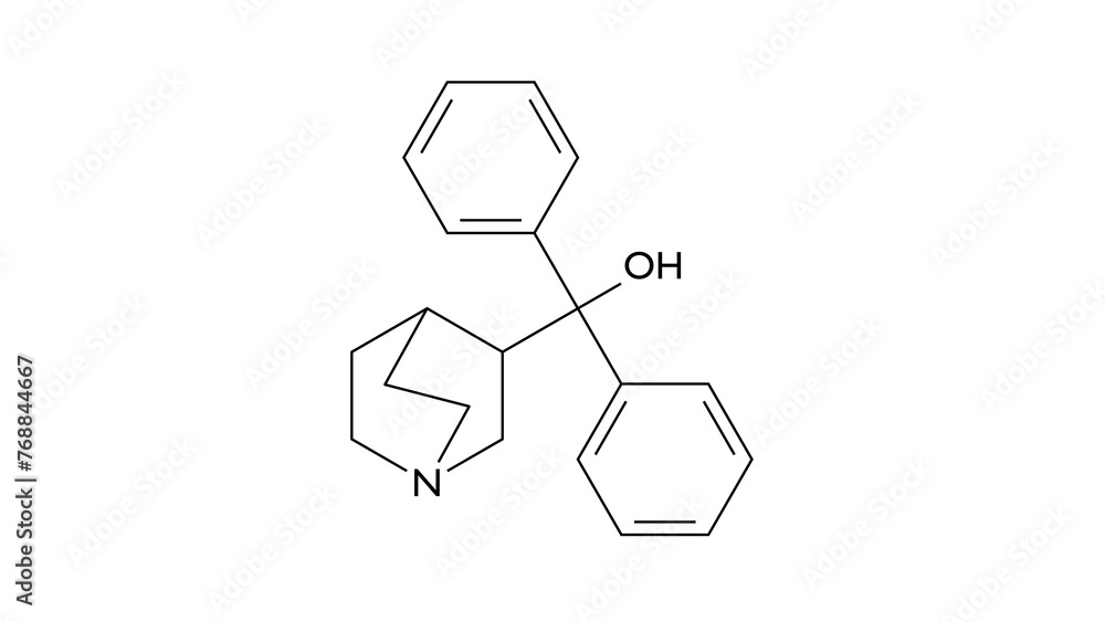 quifenadine molecule, structural chemical formula, ball-and-stick model, isolated image phencarol quifenadine molecule, structural chemical formula, ball-and-stick model, isolated image phencarol