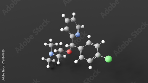 carbinoxamine molecular structure, antihistamine, ball and stick 3d model, structural chemical formula with colored atoms