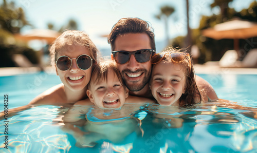 Parents with Kids Enjoying a Summer Day Swim