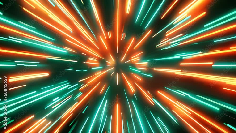Green and red neon lights radiate and explode in the darkness. Vivid beams extend from the center in all directions, creating a dynamic and energetic impression. Green and red neon lights radiate and explode in the darkness. Vivid beams extend from the center in all directions, creating a dynamic and energetic impression.