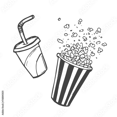 Doodle vector soda and popcorn sketch