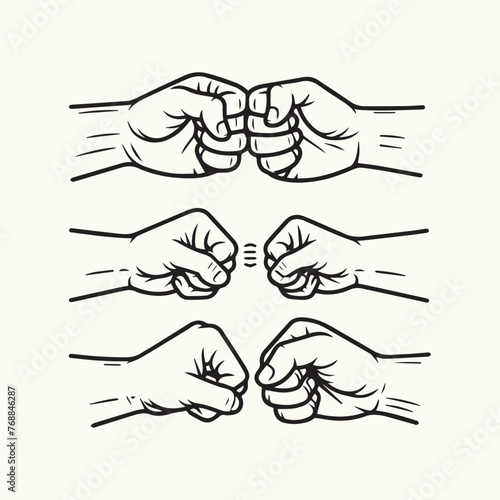Fist bump hand illustrations. Fist bump. Hand drawn vector illustration isolated on white background. Fists bumping together. Fathers Day Design Concept, Dad and son fist bump